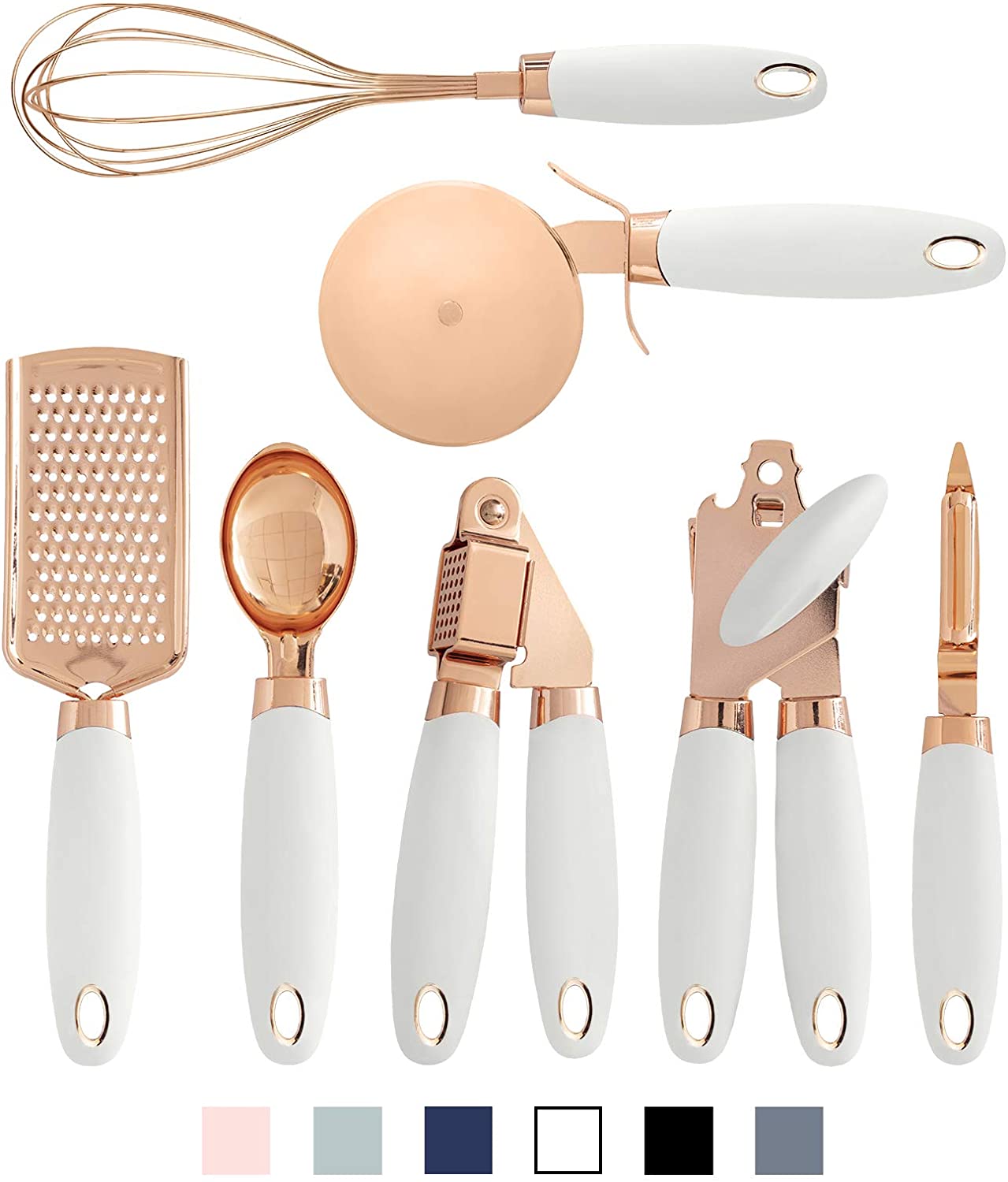 7 Pc Kitchen Set Copper Coated Utensils Set Stainless Steel Utensils Kitchen Gadget Ice Cream Scoop Peeler Garlic Press Cheese Grater Whisk - DunbiBeauty, LLC