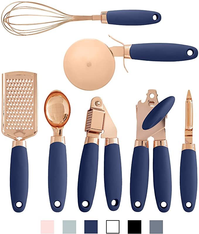 7 Pc Kitchen Set Copper Coated Utensils Set Stainless Steel Utensils Kitchen Gadget Ice Cream Scoop Peeler Garlic Press Cheese Grater Whisk - DunbiBeauty, LLC