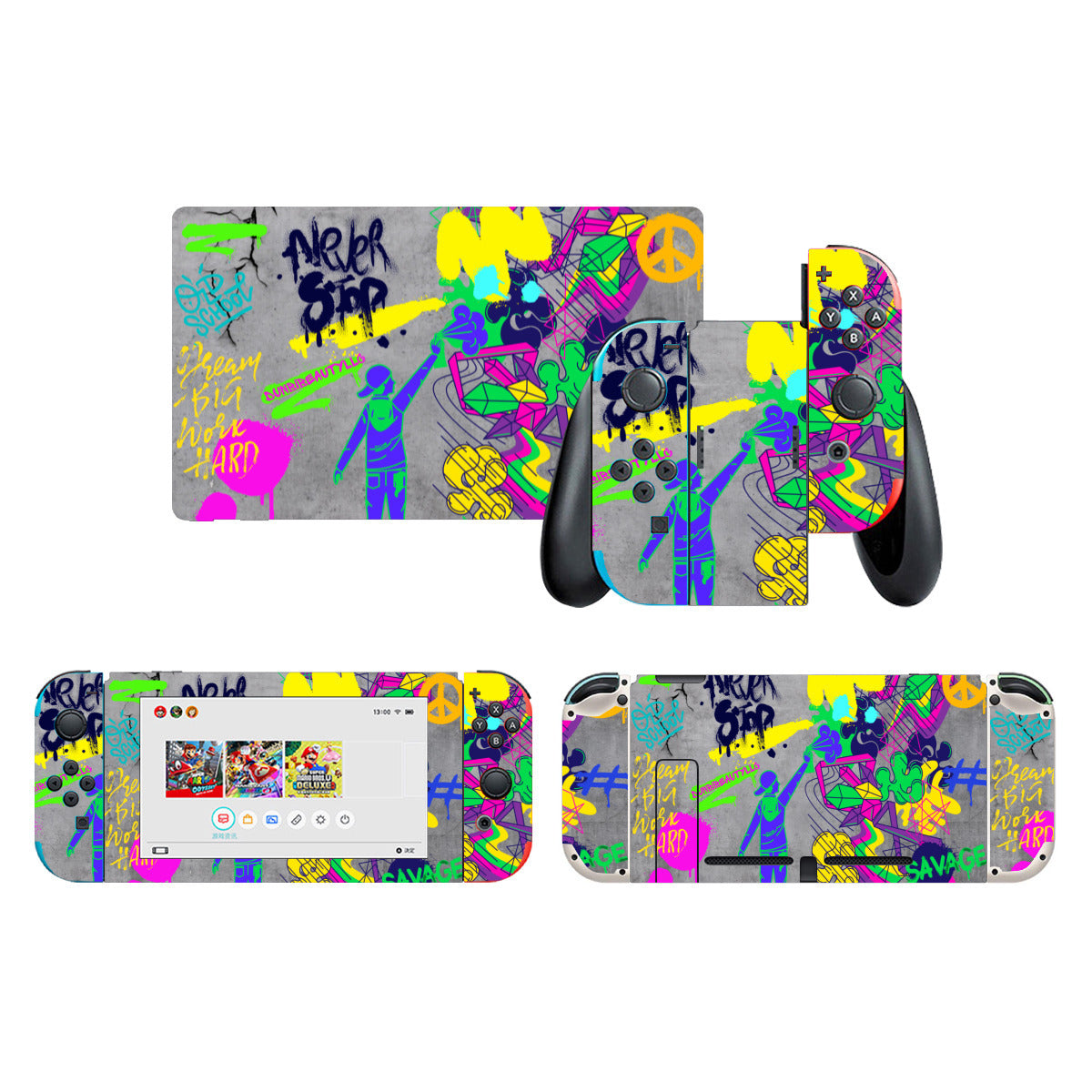 Nintendo Switch Game Console Stickers ｜PVC - Graffiti, Paint, Art, Spray Painting, Don't Give Up, Inspirational, Motivational (Designed by Dunbi)