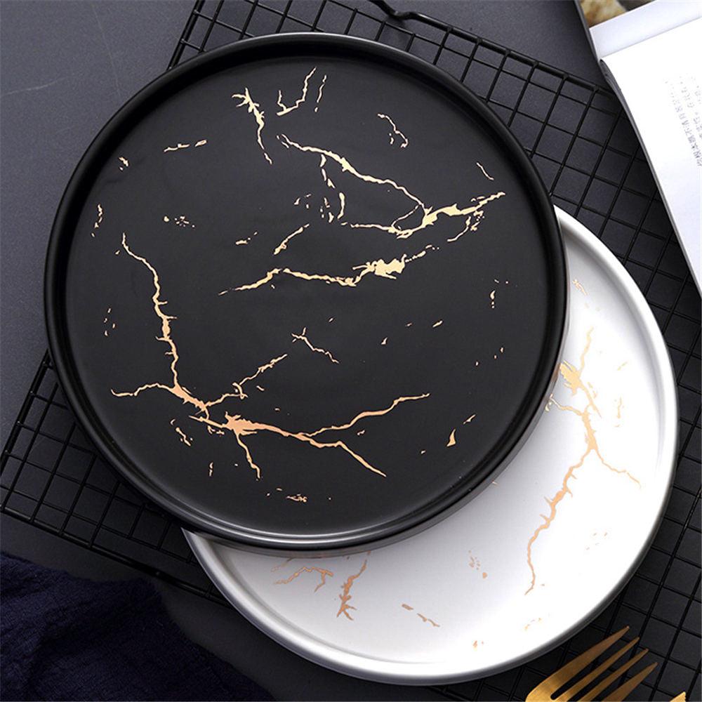 Nordic Storage Tray Round Marble Ceramic Plate Vogue Jewelry  Organizer Trays Home Kitchen Breakfast Steak Dessert Dish Larnt