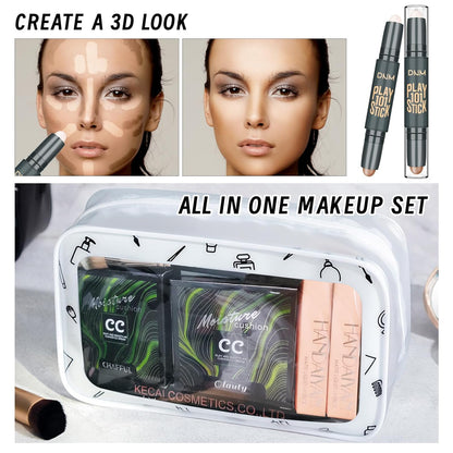 YBUETE All in One Makeup Kit Set for Women, Makeup Gift for Women Teen Girl, Eyeshadow Foundation CC Cream Face Primer, Makeup Brush Sponge, Lipstick, Eyebrow Soap Pencil Mascara Eyeliner Cosmetic bag