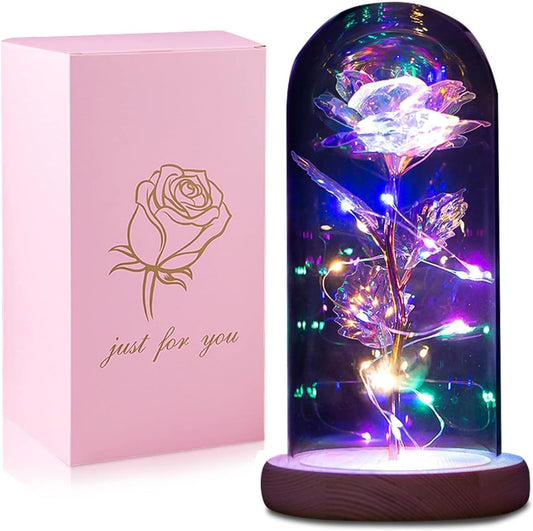 Valentines Day Gifts for Her,Birthday Gifts for Women,Valentines Flowers Gifts for Women,Valentine's Day Roses Gifts for Mom Girlfriend Wife,Colorful Rose In A Glass Dome Gifts for Valentine Day