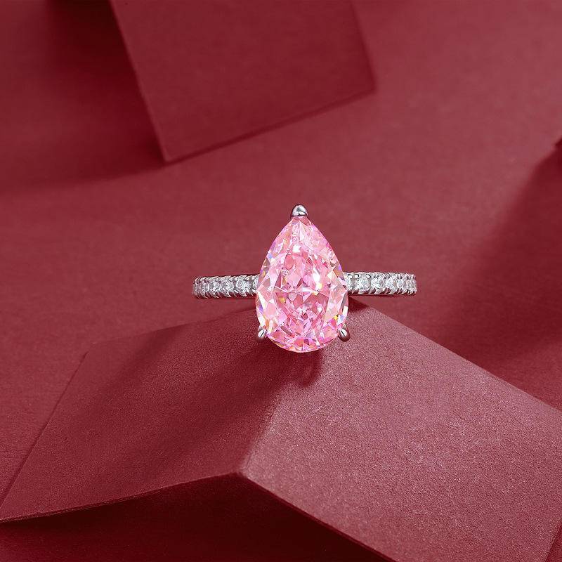 Pink Pear-Shaped 925 Sterling Silver Rings