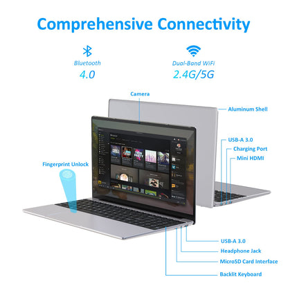 Auusda Business Laptop Computers, 32GB DDR4 RAM, 1TB M2 PCIe NVMe SSD ROM, 2-3.4 GHz Intel N95 CPU, 15.6" FHD IPS LCD Screen, Backlight Keyboard, Fingerprint Reader, Mini HDMI, USB-A, Windows 11 Pro