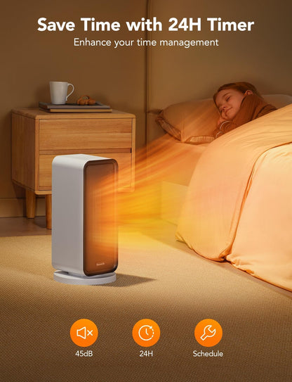 GoveeLife Space Heater for Indoor Use, Electric Heater with Thermostat, 80°Oscillating, 1500W Fast Portable Heating, 24H Timer, Smart Ceramic Heater with App & Voice Remote, Home/Bedroom/Office, White