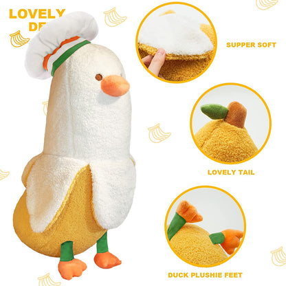 PEACH CAT Banana Duck Plush Toy Cute Plushie Hugging Plush Pillow Duck Stuffed Animal for Girls and Boys White 12"