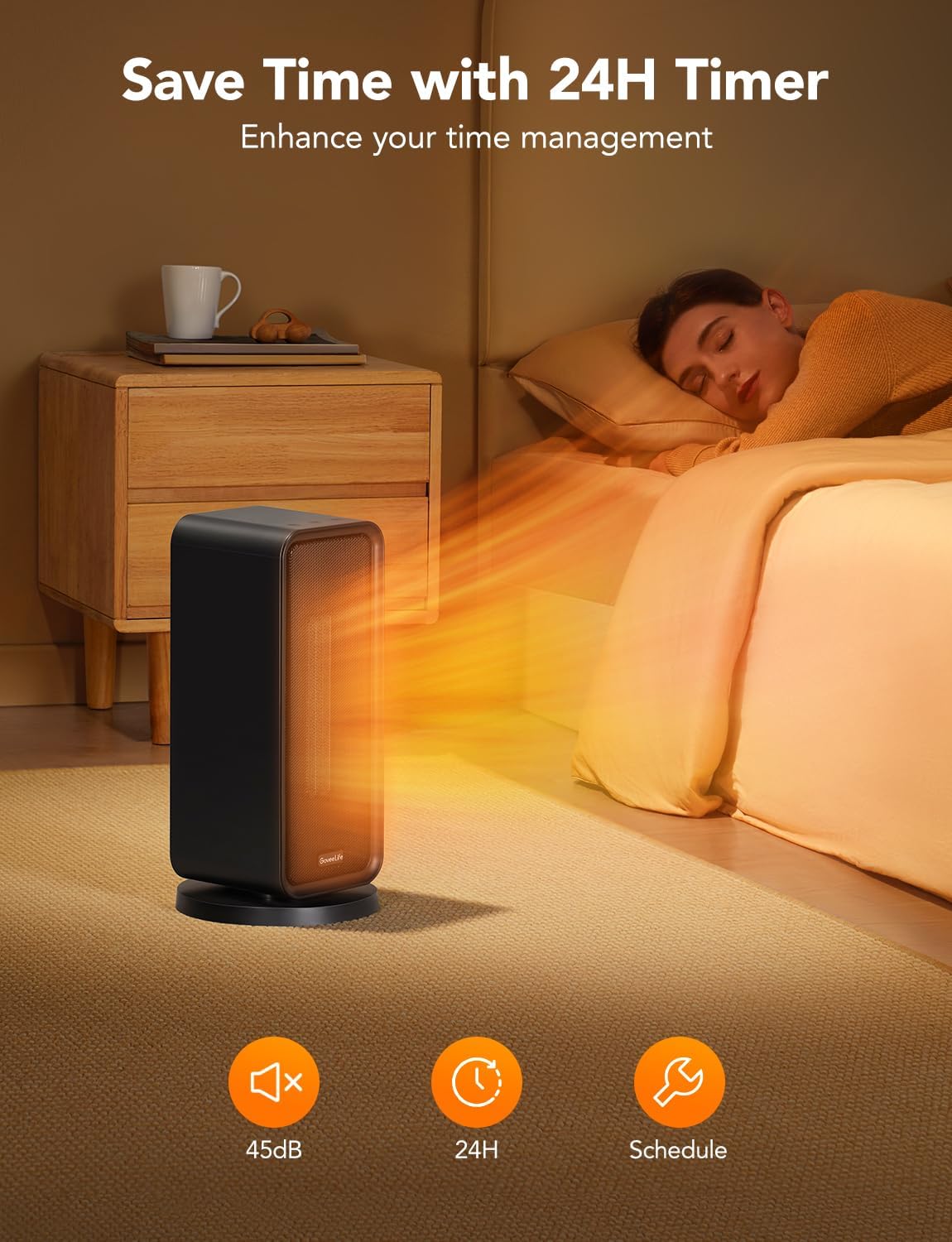 GoveeLife Space Heater for Indoor Use, Electric Heater with Thermostat, 80°Oscillating, 1500W Fast Portable Heating, 24H Timer, Smart Ceramic Heater with App & Voice Remote, Home/Bedroom/Office, White