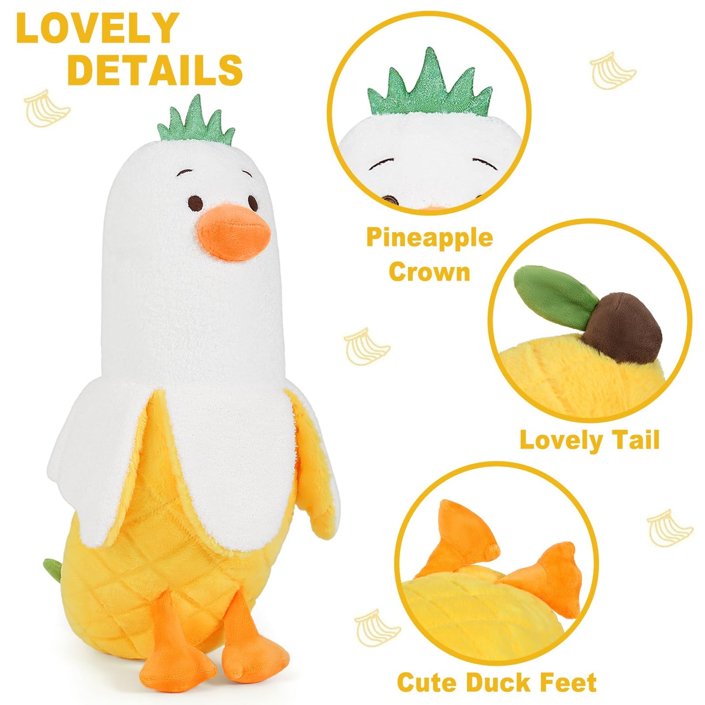 PEACH CAT Banana Duck Plush Toy Cute Plushie Hugging Plush Pillow Duck Stuffed Animal for Girls and Boys White 12"