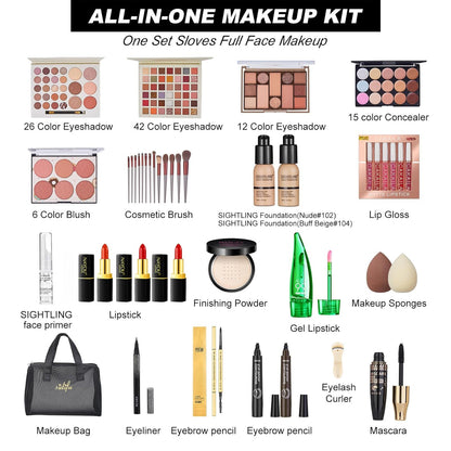 All in One Makeup Kit for Women Full Kit, Travel Makeup Kit, Makeup Gift Set for Women & Girls, Makeup Essential Bundle Include Foundation Eyeshadow Palette Lipstick Eyebrow Pencil Cosmetic Brush Set