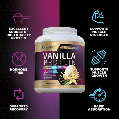 Whey Protein Powder 26g - Vanilla Ice Cream Whey Isolate Protein for Muscle Growth Support - Premium Whey Powder for Fast Absorbing and Easy Digesting for Men and Women, Gluten Free - 24 Servings