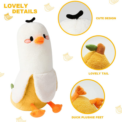 PEACH CAT Banana Duck Plush Toy Cute Plushie Hugging Plush Pillow Duck Stuffed Animal for Girls and Boys White 12"