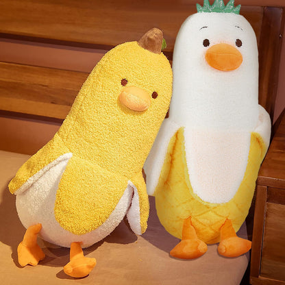 PEACH CAT Banana Duck Plush Toy Cute Plushie Hugging Plush Pillow Duck Stuffed Animal for Girls and Boys White 12"