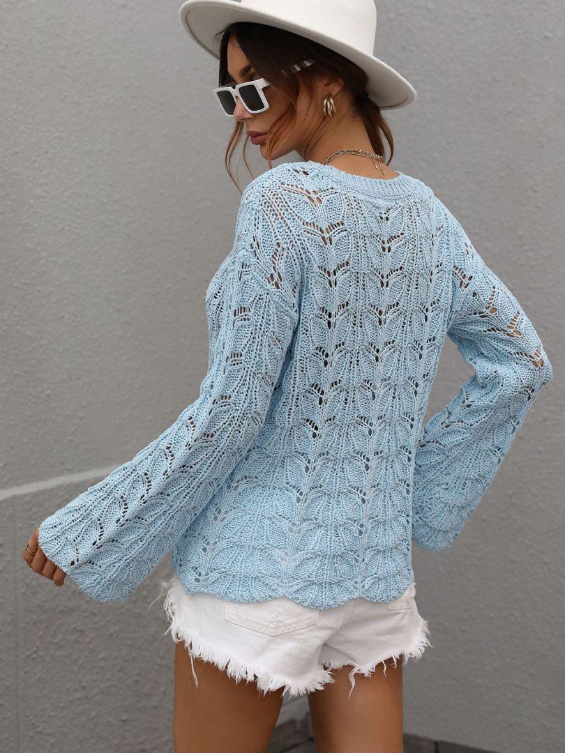 Openwork Dropped Shoulder Knit Top Trendsi