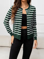 Striped Round Neck Long Sleeve Buttoned Knit Top