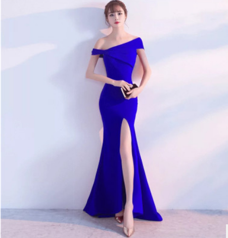 Women's One Shoulder Long Gown with Front Slit nihaodropshipping