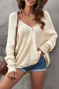 Zipper V-Neck Dropped Sleeve Hooded Solid Sweater Kiwidrop