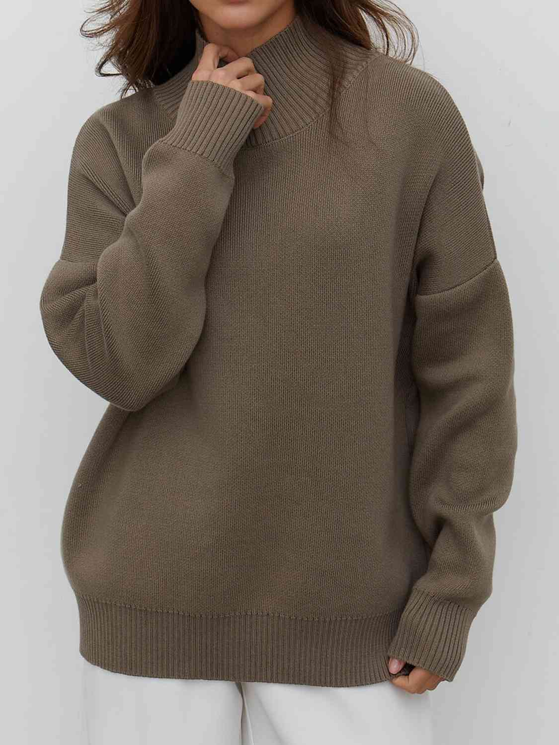 Mock Neck Dropped Shoulder Sweater