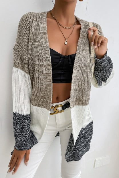 Tricolor Color Block Open Front Cardigan Trendsi