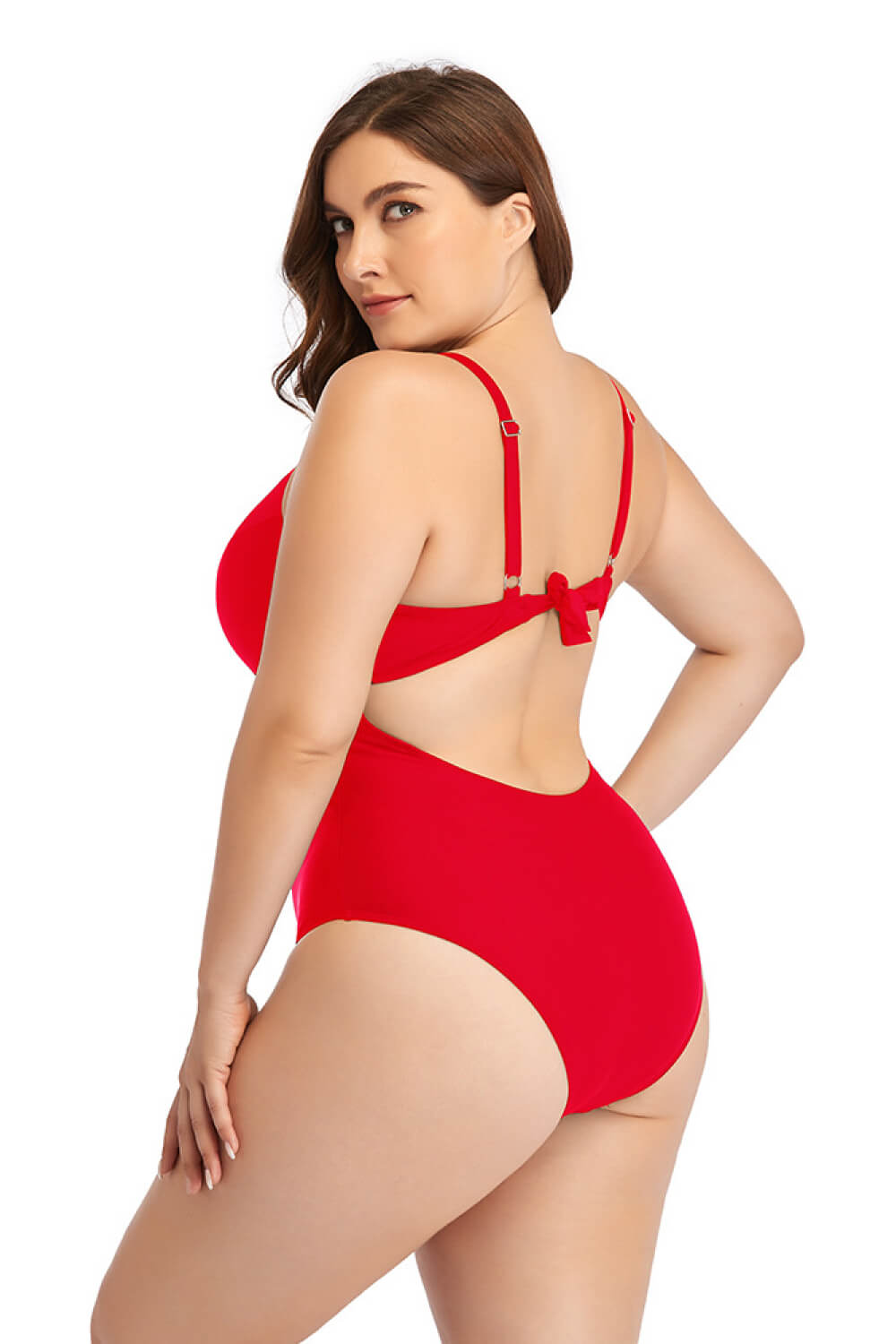 Plus Size Spliced Mesh Tie-Back One-Piece Swimsuit Trendsi