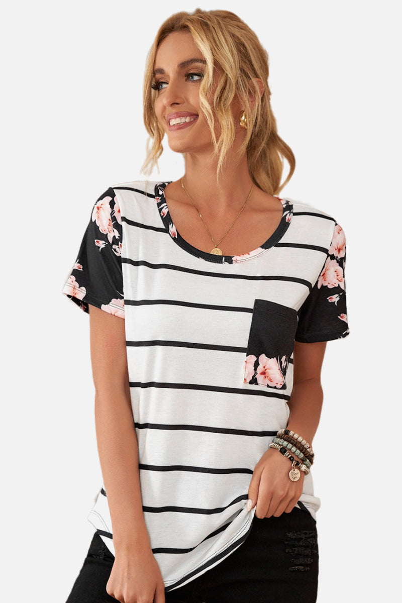 Striped T-Shirt with Patch Pocket Trendsi