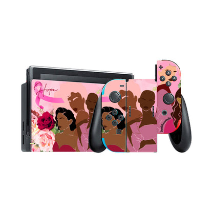 Nintendo Switch Game Console Stickers ｜PVC -Unity, Hope, Pink, Hot Pink, Burgundy, Roses, Breast Cancer Awareness, Women, Black, Hispanic, White, Hair, Smooth (Designed by Dunbi)