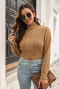 Cropped Mock Neck Cable-Knit Pullover Sweater