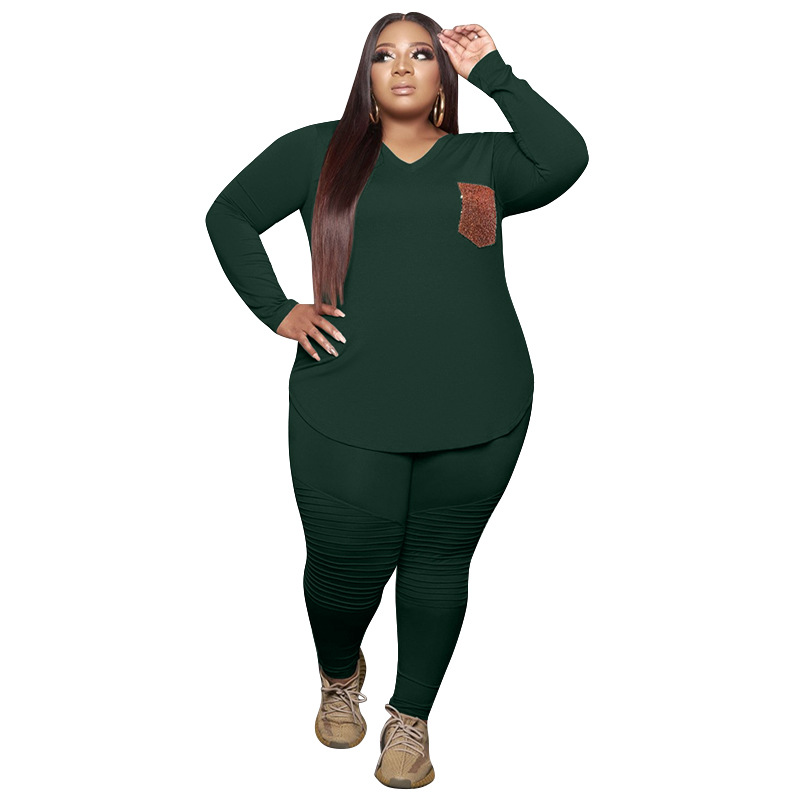 Women's Plus Size Solid Color Two-Piece Set Kiwidrop