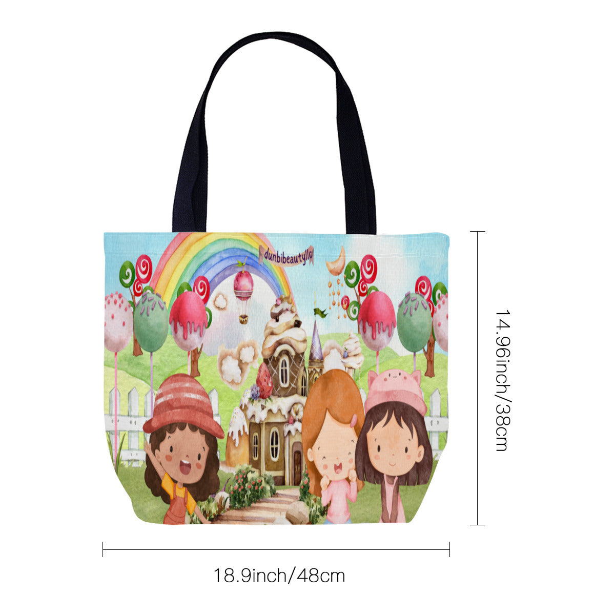 Canvas Bag｜Polyester - Watercolor, Candy, Pastel, Lollypops, Chocolate, Treats, Dessert, Girls, Friends, Rainbow, Candy Shop, Hot Air Balloon, Cake Pops, Chocolate Clouds (Designed by Dunbi)