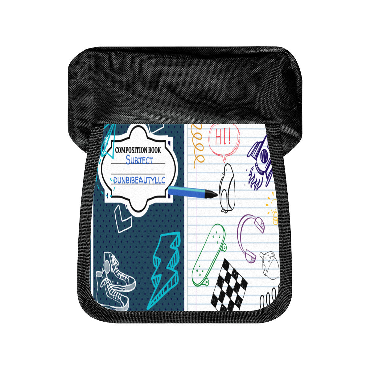 Double Flap Pencil Case｜Oxford Fabric - Back to School, Composition Notebook Style, Doodles, Scribbles, Writing, Boy, Blue (Designed by Dunbi)