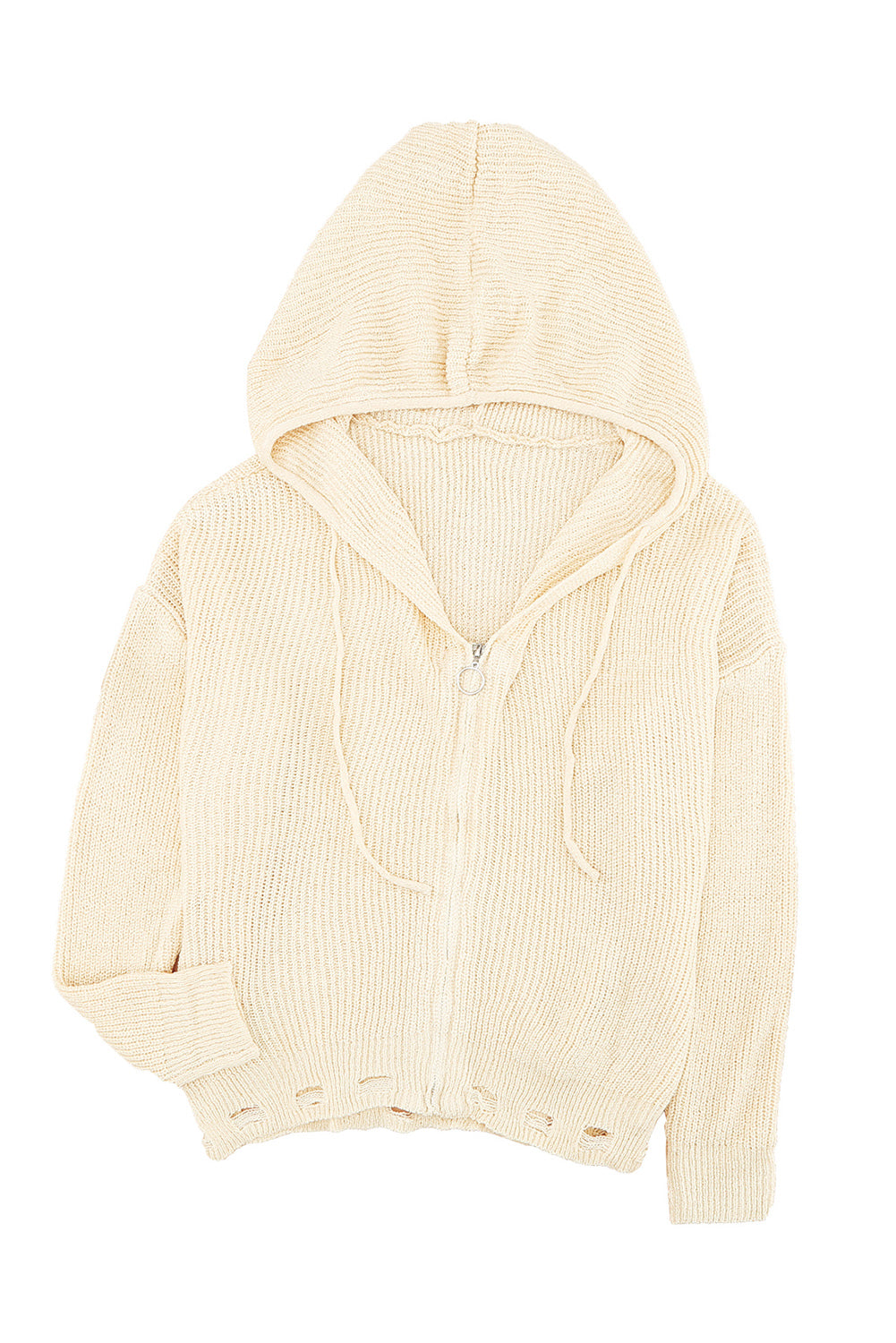 Zipper V-Neck Dropped Sleeve Hooded Solid Sweater Kiwidrop