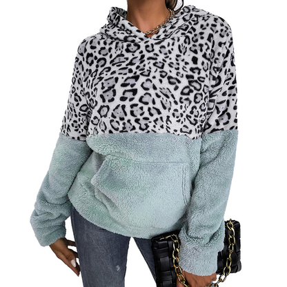 Women's Leopard Long-Sleeve Fleece Hoodies Kiwidrop