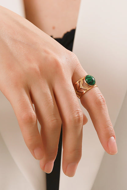 18k Gold Plated Malachite Leaf Ring Trendsi