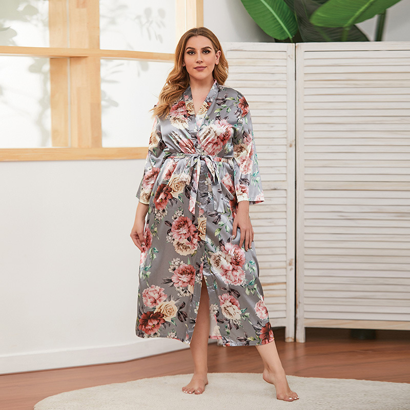 Women's Plus Size Faux Silk Floral Nightgown Kiwidrop