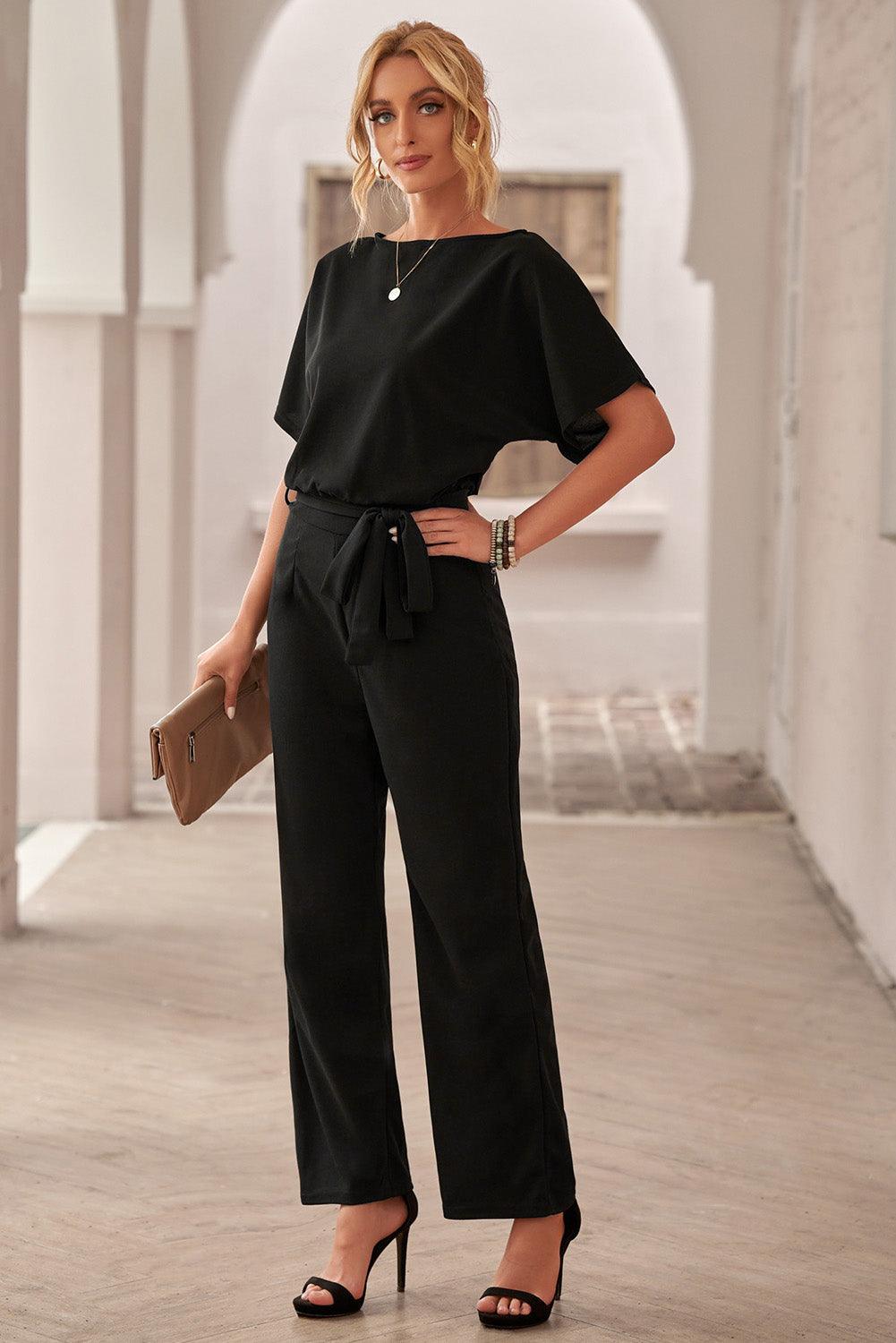 Oh So Glam Belted Wide Leg Jumpsuit Kiwidrop