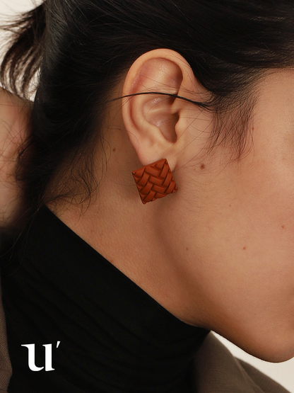 Retro Square Geometric Woven Earrings Kiwidrop