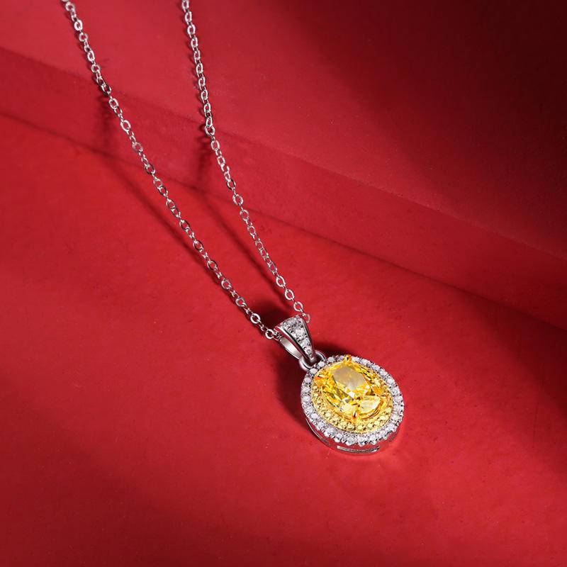 Yellow Oval-Shaped 925 Sterling Silver Pendant Necklace