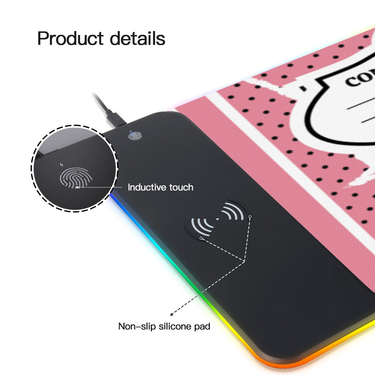 Wireless Charging Light-Emitting Mouse Pad｜Rubber - Back to School, Composition Notebook Style, Doodles, Scribbles, Writing, Girl, Pink (Designed by Dunbi)