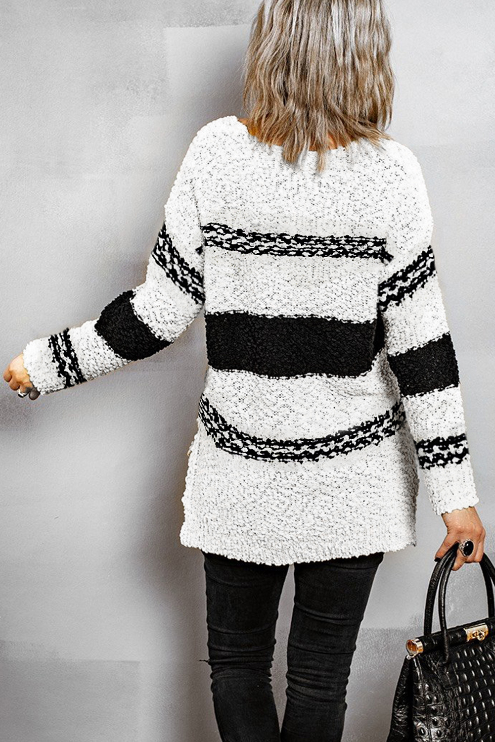 Striped Colorblock V Neck Long Sleeve Knitted Sweater Kiwidrop