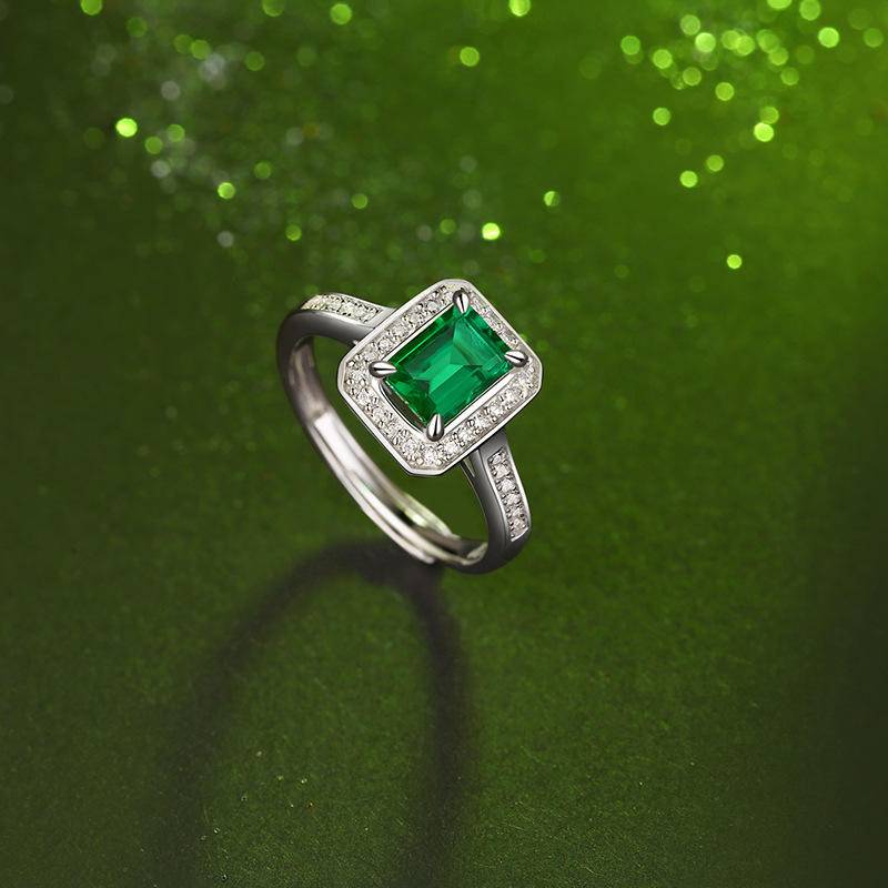 Green 925 Sterling Silver Octagon-Shaped Adjustable Rings