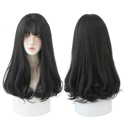 7JHHWIGS Long Wavy Synthetic Black Wigs For Women With Fringe Fashion Heat Resistant Mid-Length Daily Straight Light Brown Hair - DunbiBeauty, LLC