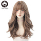 7JHHWIGS Long Wavy Synthetic Black Wigs For Women With Fringe Fashion Heat Resistant Mid-Length Daily Straight Light Brown Hair - DunbiBeauty, LLC