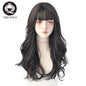 7JHHWIGS Long Wavy Synthetic Black Wigs For Women With Fringe Fashion Heat Resistant Mid-Length Daily Straight Light Brown Hair - DunbiBeauty, LLC