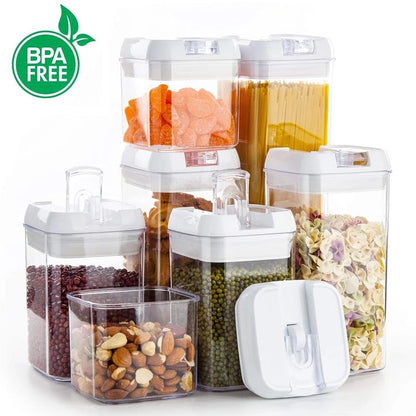 7Pcs Airtight Refrigerator Food Container Storage box Kitchen Jar with Lids Plastic Transparent Cans Multigrain Bulk Containers - DunbiBeauty, LLC