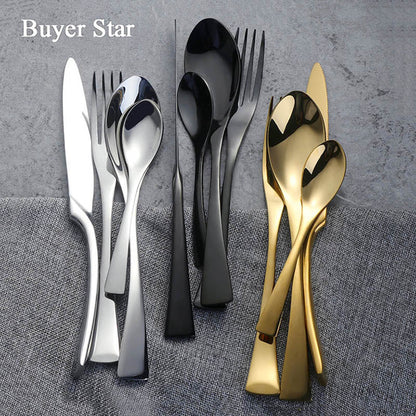 8-24PCS Buyer Star Stylish Tableware Set Flatware Cutlery Stainless Steel Utensils Kitchen Dinnerware Include Knife Fork Spoon - DunbiBeauty, LLC