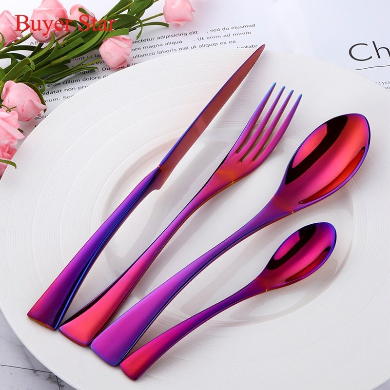 8-24PCS Buyer Star Stylish Tableware Set Flatware Cutlery Stainless Steel Utensils Kitchen Dinnerware Include Knife Fork Spoon - DunbiBeauty, LLC