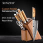 8 Piece Set Knife Holder Set with Sharpener Kitchen Scissors Power Damascus Steel Cooking Tools Olive Wood Handle - DunbiBeauty, LLC