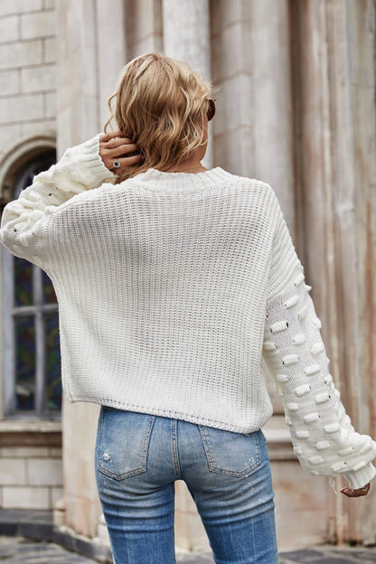 Weekend Style Rib-Knit Dropped Shoulder Sweater Trendsi