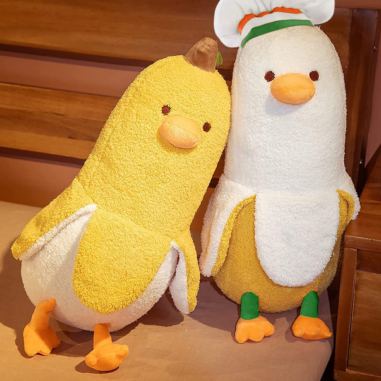 PEACH CAT Banana Duck Plush Toy Cute Plushie Hugging Plush Pillow Duck Stuffed Animal for Girls and Boys White 12"