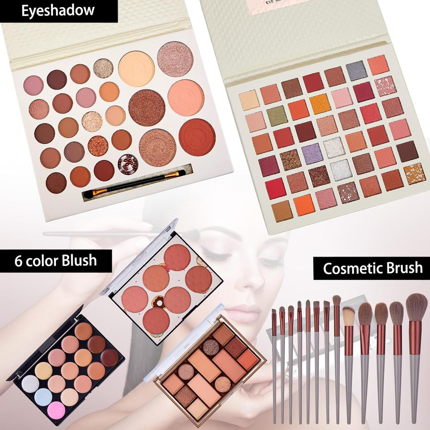 All in One Makeup Kit for Women Full Kit, Travel Makeup Kit, Makeup Gift Set for Women & Girls, Makeup Essential Bundle Include Foundation Eyeshadow Palette Lipstick Eyebrow Pencil Cosmetic Brush Set