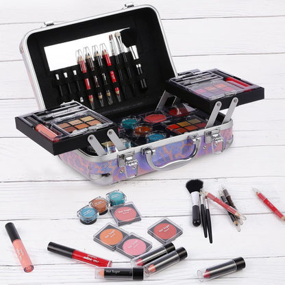 Hot Sugar All In One Makeup Set for Teenager Girls 10-12 Full Makeup Kit for Beginners Includes Eye Shadow Palette Blush Lip Gloss Lipstick Lip Pencil Eye Pencil Brush Mirror (Pink Heart)